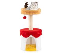 GOPLUS Árbol para Gatos con Poste de Sisal, Rascador Acolchado con Plataforma Superior, Cueva y Pelota de Peluche, Árbol de Navidad para Gatitos con Cuernos, Torre para Trepar para Gatitos