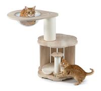 GOPLUS Árbol para Gatos de Madera de 73 cm de 3 Niveles, Árbol para Gatos con Condominio, Cápsula Espacial, Rascador, Pista de Bolas Interactiva y Cojín Extraíble, Torre para Trepar para Gatitos