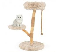 GOPLUS Árbol para Gatos de Madera de Peral, Torre para Gatos de Múltiples Niveles con Postes Rascadores, Cómodo Mirador, Cuerda Colgante y Plataforma de Salto, Centro de Actividades (Blanco) (Beige)