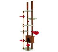 GOPLUS Árbol para Gatos de Techo, Torre para Gatitos con Forma de Seta y Altura Ajustable de 247 a 277 cm, Mueble de Interior con Hamaca, Percha, Casa, Postes Rascadores y 2 Bolas de Resorte
