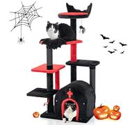 GOPLUS Árbol para Gatos Gótico, Torre para Gatos de 6 Niveles con Amplia Percha Superior, 3 Plataformas de Salto y Condominio Privado en Forma de Arco, Pompones y Bolas con Resorte