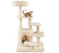 GOPLUS Árbol Rascador para Gatos de 102 cm, Torre para Gatos de Madera de Interior con 4 Plataformas, Percha Acolchada y Casa Cómoda, Mueble para Gatitos con 3 Rascadores de Sisal y Bola Colgante