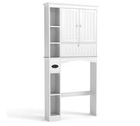 GOPLUS Armario de Almacenamiento sobre el Inodoro, Organizador de Baño con Portarrollos, Estante Ajustable y Barra Inferior, Armario Moderno para Colocar detrás del Inodoro, Lavadero, Blanco