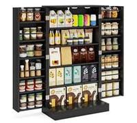 GOPLUS Armario de Cocina 104 CM con 2 Puertas, Mueble de Almacenaje Autoportante con Estantes Ajustables, Dispositivo Antivuelco, Despensa para Cocina, Dormitorio, Garaje (Negro)