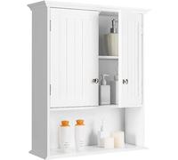 GOPLUS Armario de Pared con 2 Puertas, Armario de Baño con Estante Ajustable y Compartimento Abierto, Armario de Cocina Moderno, Armario Colgante Multifuncional para, 60 x 19 x 71 cm (Blanco)