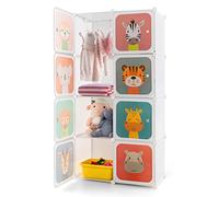 GOPLUS Armario Modular Infantil de 8 Cubos Plásticos 35×35 cm, Mueble de Almacenaje Juguetes con Barra de Suspensión, Armario Cubo Oragnizador para Ropa Zapatos Libros, 75 x 35 x 145 cm (Blanco)