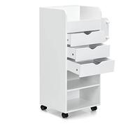 GOPLUS Armario Móvil de Oficina, Mueble de Almacenaje con Ruedas Universales con Freno, 3 Cajones, 2 Compartimentos Abiertos 1 Organizador y 2 Prácticas Barras, Archivador, Blanco (Blanco)