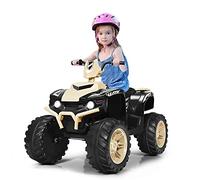 GOPLUS ATV Quad Eléctrico 12V para Niño de 3 a 7 Años, Moto Electrica Infantil con LED Música USB Bluetooth, Vehículo Eléctrico con Arranque Lento, Velocidad 2,8-5 km/h, Carga Máxima 35 KG (Amarillo)