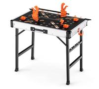 GOPLUS Banco de trabajo plegable, mesa regulable en altura con capacidad de 454 kg, 2 abrazaderas rápidas, 4 ganchos de sujeción y 3 cajas de herramientas, multifuncional