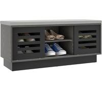 GOPLUS Banco Zapatero Versátil, Banco Zapatero Madera con Cojín, 6 Compartimentos y 2 Puertas Correderas, Estantes Ajustables en 3 Niveles, Diseño de Listones para Entrada Recibidor (Gris)