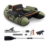 GOPLUS Barca Hinchable para Pesca, Barco Inflable con Portacaña de 360 Grados, Remo de Aluminio, Bomba sin Motor,Respaldo Ajustable， Bote Hinchable para Adults, Carga 150 kg (Verde)