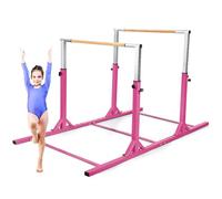 GOPLUS Barra de Gimnasia Artística para Niños de 6 a 12 Años, Paralelas Gimnasia Artistica con Altura Ajustable y 11 Niveles de Altura, Capacidad hasta 120 KG (Rosa)