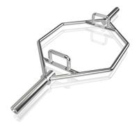 GOPLUS Barra Olímpica Hexagonal con Mangos Moleteados Plegables, Barra de Levantamiento de Pesas con Manguitos de 26 CM y Collares de Resorte, Capacidad de carga 363 KG (Plateado)