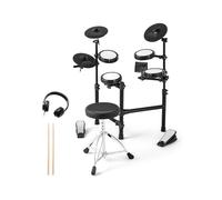 GOPLUS Batería Electrónica Completa Plegable con 150 Sonidos, Pads de Malla, Platillos de Silicona, 10 Canciones, 9 Tipos de Metrónomo, USB Midi, 2 Pedales, 2 Baquetas, Asiento Ajustable