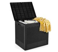 GOPLUS Baúl de Almacenaje, Arcón Exterior de Plástico con Asas Laterales y Almohadillas Antideslizanates, Capacidad de 136 L, Caja de Almacenamiento para Patio, Jardín, Piscina, Terraza (Negro)