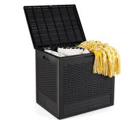 GOPLUS Baúl de Almacenaje, Arcón Exterior de Plástico con Asas Laterales y Almohadillas Antideslizanates, Capacidad de 136 L, Caja de Almacenamiento para Patio, Jardín, Piscina, Terraza (Marrón)