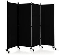 GOPLUS Biombo Separador de Ambientes de 4 Paneles con Ruedas Bloqueables, Biombo Plegable de Tela con Marco de Metal para Privacidad, Divisor para Salón Dormitorio (Negro, 4 Paneles, 225x173cm)
