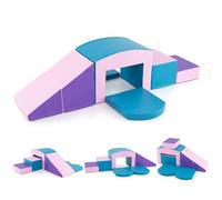 GOPLUS Bloques de Escalada de Espuma para Niños, Juego de Actividades de Escalada y Gateo de 6 Piezas Multicolor con Túnel, Tobogán, Escaleras y Rampa, Juego de Escalador Suave para Niños (Azul)