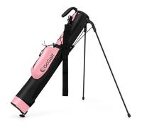 GOPLUS Bolsa de Soporte de Golf, Bolsa de Transporte de 8 Vías con 5 Bolsillos, Capucha para Lluvia, Bolsa de Palo Portátil y Ligera con Correa Doble (Rosa+Negro,13x10.5x85 cm)
