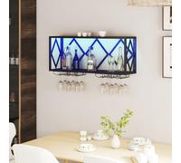 GOPLUS Botellero de Pared, Estante de Vino con Portavasos para 39 Botellas y 12 Copas, Soporte para Botellas Colgante de Metal, para Cocina, Bodega, Bar, 100 × 25 × 45 cm (con Luces)