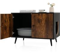 GOPLUS Caja de Arena para Gatos, Mueble Arenero Escondido con Doble Puerta, Compartimentos para Gatos, Casa de Mascotas de Interior, Lavabo Oculto para Gatos, Estilo Industrial, 80 x 50 x 57 cm