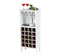 GOPLUS Caja de vino con 20 ranuras y portavasos, estantería con botella de pino 42 x 24,5 x 96 cm, para sótano, collar, cocina, sala de estar, dormitorio (blanco)