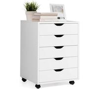 GOPLUS Cajonera con Rueda de Madera, con 5 Cajones, Cajonera Escritorio con Mango, Armario Archivador Móvil de Oficina, Organizador de Archivos con Freno, Gran Capacidad, 49 x 42 x 67cm (Blanco)