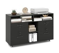 GOPLUS Cajonera Escritorio con Rueda, Archivador Móvil con Cerradura, 4 Cajones para Carpetas A4/Carta, Soporte para Impresora con Ruedas y Estante Ajustable, 104×35×65,5 cm (Negro)