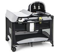 GOPLUS Cama de viaje 5 en 1 con cambiador de colchón grueso, plegable para bebé con paredes laterales aireadas, bolsa de transporte, cuna con dosel, parque infantil para bebés de 0 a 36 meses