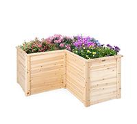 GOPLUS Cama Elevada de Jardín en Forma de L, Jardinera Elevada de Madera de Abeto con Fondo Abierto, Pintura DIY, Huerto Urbano para Jardin Césped Patio, Plantas, Flores, Frutas y Verduras (Natural)