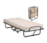 GOPLUS Cama Plegable 80 x 190 cm, Cama Mueble Plegable con Colchón de Espuma Viscoelástica de 10 cm, Cama Abatible Vertical con 4 Ruedas, Estable Armadura de Metal, Soporta hasta 120 kg