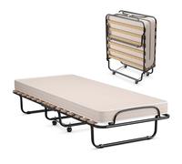 GOPLUS Cama Plegable 80 x 190 cm, Somier Abatible Vertical con Colchón de Memory Foam de 6,5 cm, Marco de Metal con 4 Ruedas, Cama Mueble de Invitados para Dormitorio, Oficina, Carga 120 kg (Beige)