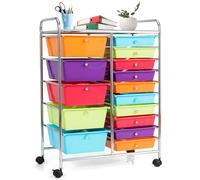 GOPLUS Carrito Auxiliar con 15 Cajones y Ruedas Giratorias Bloqueables, Carro de Almacenaje con Estructura de Acero, Carrito de Utilidad para Oficina Casa, 62.5 x 37 x 87 CM (Multicolor)