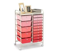 GOPLUS Carrito Auxiliar con 15 Cajones y Ruedas Giratorias Bloqueables, Carro de Almacenaje con Estructura de Acero, Carrito de Utilidad para Oficina Casa, 62.5 x 37 x 87 CM (Rosa)