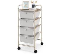 GOPLUS Carrito Auxiliar con 4 Cajones y Ruedas Giratorias Universales, Carro de Almacenaje con Estructura de Acero, Carrito de Utilidad para Oficina Casa, 37 x 32 x 76 cm (Blanco)