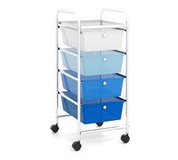 GOPLUS Carrito Auxiliar con 4 Cajones y Ruedas Giratorias Universales, Carro de Almacenaje con Estructura de Acero, Carrito de Utilidad para Oficina Casa, 37 x 32 x 76 cm (Azul)