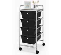 GOPLUS Carrito Auxiliar con 4 Cajones y Ruedas Giratorias Universales, Carro de Almacenaje con Estructura de Acero, Carrito de Utilidad para Oficina Casa, 37 x 32 x 76 cm (Negro)