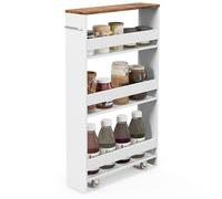GOPLUS Carrito Cocina con Ruedas y Asa, Mueble Auxiliar Cocina con 4 Niveles, Estanteria Estrecha y Alta para Baño, Lavandería, 48 x 13 x 81 cm (Blanco)