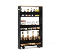 GOPLUS Carrito Cocina con Ruedas y Asa, Mueble Auxiliar Cocina con 4 Niveles, Estanteria Estrecha y Alta para Baño, Lavandería, 48 x 13 x 81 cm (Negro, Natural)