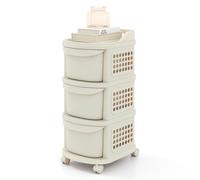 GOPLUS Carrito de Almacenamiento de 3/4 Cajones, Cajonera de Plástico con Ruedas Universales, 6 Ganchos, Panel Perforado y Asa, Carro Organizador Móvil para Salón Cocina Oficina (38 x 32 x 68 cm)