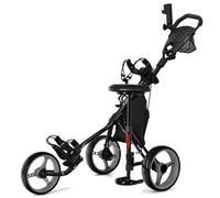 GOPLUS - Carrito de golf de 3 ruedas, 3 ruedas plegable, empujando hacia arriba, carrito de golf manual, apertura fácil, 130 x 75 x 98,5 - 115,5 cm (gris)