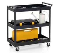 GOPLUS Carrito de Utilidad de 3 Niveles, Carro de Herramientas Organizador con 4 Ruedas Universales y Mango Lateral Toallero, Carrito de Servicio Rodante para Garaje, Baño, Almacén, Negro (Negro)