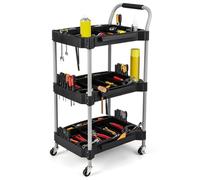 GOPLUS Carro de Herramientas con Ruedas de 3 Niveles, Carro de Taller con Ranuras para Herramientas y Mango, Carrito de Almacenamiento Multiuso para Hogar Taller Garaje