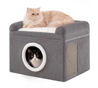 GOPLUS Caseta para Gato de Interior, Casa para Gato con Condo, Alfombra para Rascar de Sisal, Mirador Superior con Bordes Elevados, Caseta con Base Antideslizante, 49 x 41 x 39 cm (Gris)