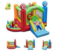GOPLUS Castillo hinchable con soplador 680 W para 2 niños (90 kg, 3-10 años), zona de salto, tobogán, escalada, cesta baloncesto