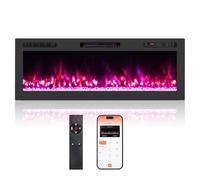 GOPLUS Chimenea Eléctrica con Wi-Fi de 50", Calefactor Lineal Empotrado y de Pared de 750W/1500W con 12 Colores de Llama y Lecho de Brasas, Temporizador de 12H, Control Remoto y App