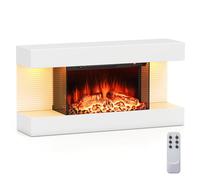 GOPLUS Chimenea Eléctrica Empotrada con Llama Regulable de 12 Colores | Calefactor de Pared de 750/1500W con Luz Ambiental, Temporizador, Control Remoto y 82 x 20,6 x 41,8 cm