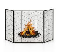 GOPLUS Chispas de metal, 3 piezas, rejilla de protección contra chispas con patrón, plegable, para chimenea, decoración del hogar, 132 x 79 cm, color negro (con patrón de líneas)
