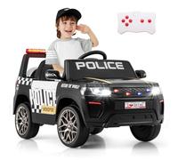 GOPLUS Coche de Policía Eléctrico de 12V, Coche a Batería para Niños con Control Remoto, Música y Claxon, Sirena y Luces LED, Conexión Inalámbrica, Suspensión de Resorte, 3-8 Años (Negro)