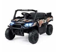 GOPLUS Coche Eléctrico 12V para 3+ Niños con Caja Trasera, Negro | Tractor de Juguete Infantil con Maletero Trasero,Música, Luces LED, Vehículo Todoterreno a Batería con Mando a Distancia